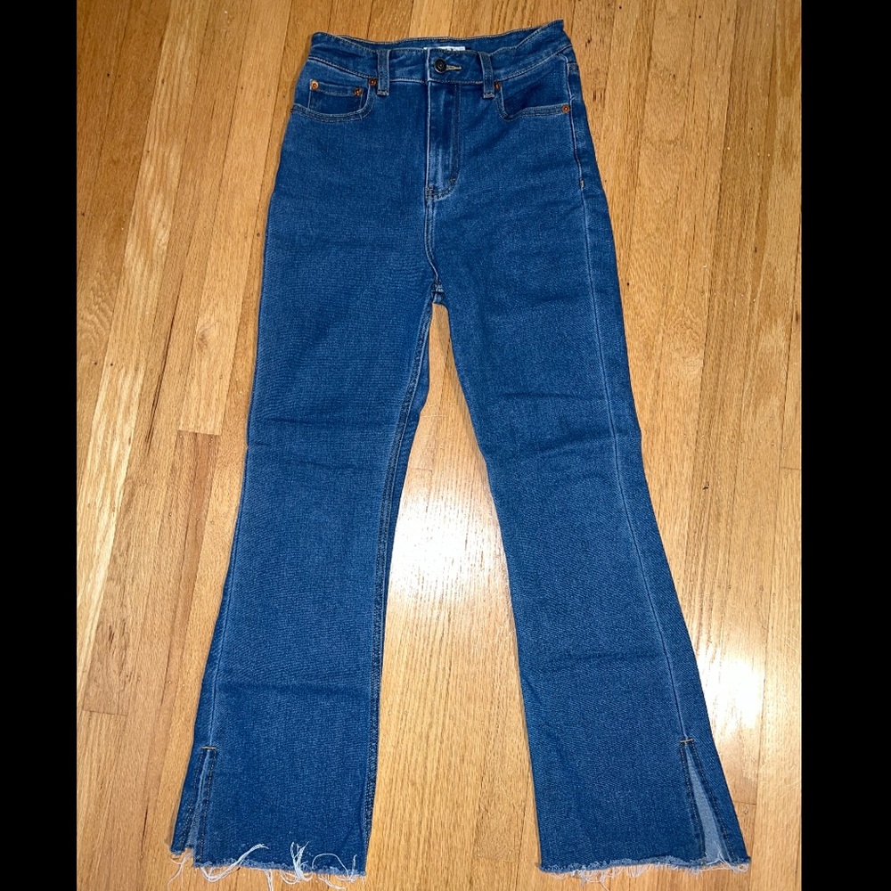 Motel Rocks blue cutoff flare jeans